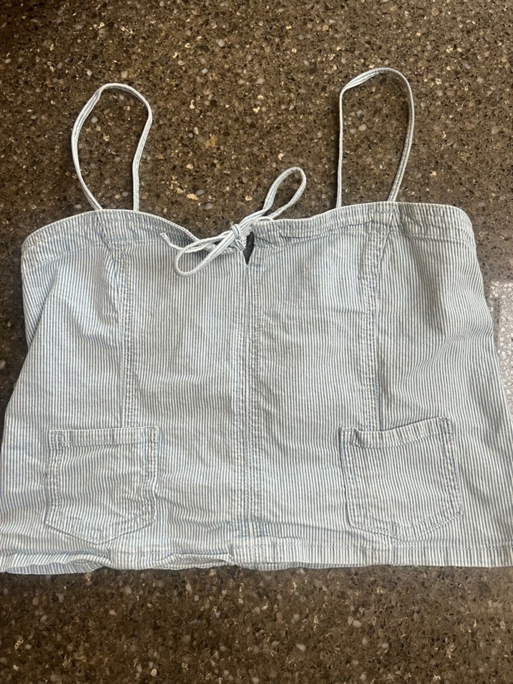 American Eagle Blue and White Striped Spaghetti Strap Crop Top Size XL Stretch